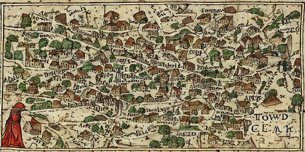 Prompt: medieval map labelled as of the town of yelm