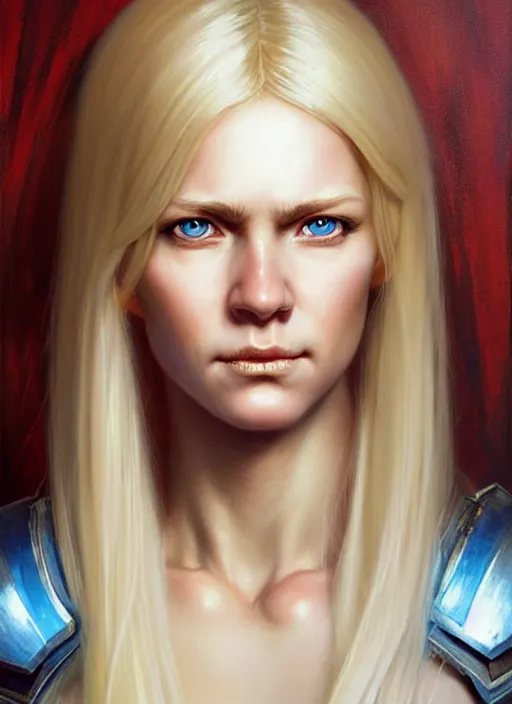 Image similar to a _ fantasy _ style _ portrait _ painting _ of shy white female paladin with blonde hair and blue eyes small smile, scar under left eye, holy oil _ painting _ unreal _ 5 _ daz. _ rpg _ portrait _ extremely _ detailed _ artgerm _ greg _ rutkowski _ greg