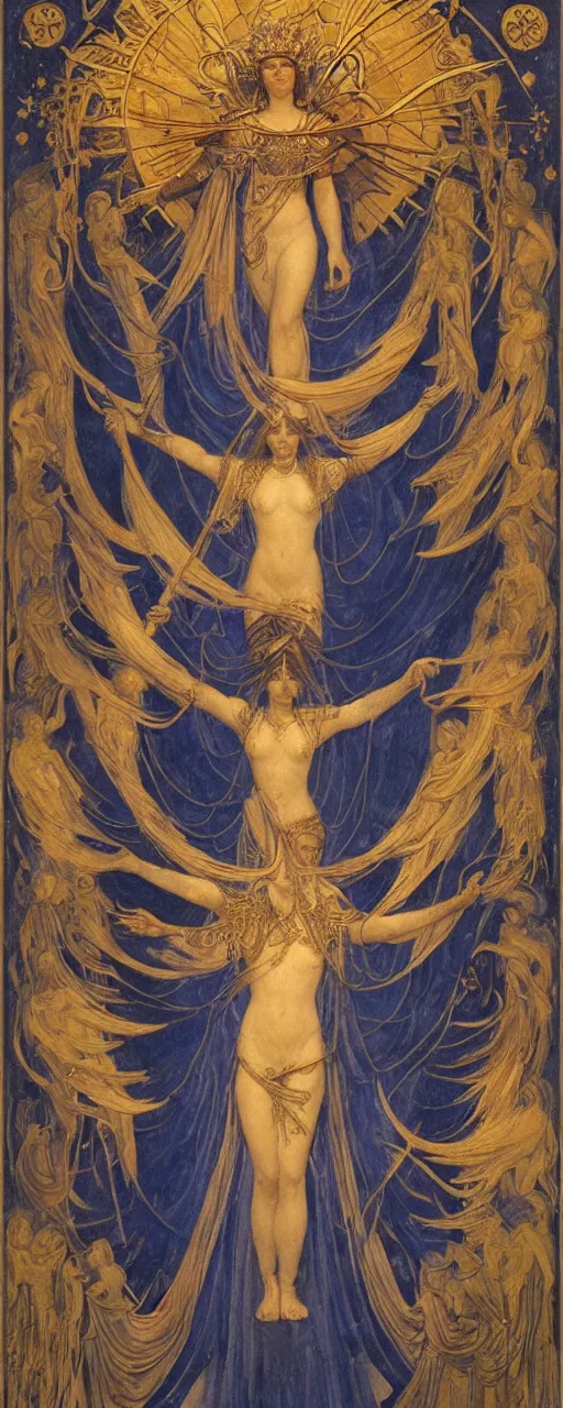 Prompt: saint woman, venus, athena, queen, by annie swynnerton and nicholas roerich and jean delville, strong dramatic cinematic lighting, ornate headdress, flowing robes, spines, flowers, stars, lost civilizations, smooth, sharp focus, extremely detailed, marble, obsidian, gold, space