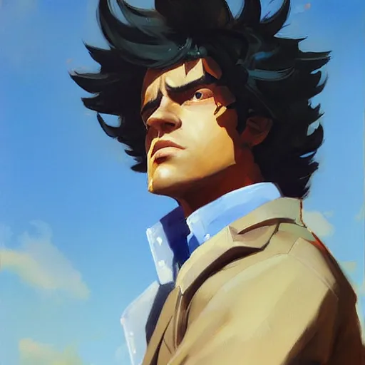 Image similar to greg manchess portrait painting of spike spiegel as overwatch character, totally whack, medium shot, asymmetrical, profile picture, organic painting, sunny day, matte painting, bold shapes, hard edges, street art, trending on artstation, by huang guangjian and gil elvgren and sachin teng