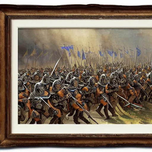 Prompt: a medieval army by john howe,
