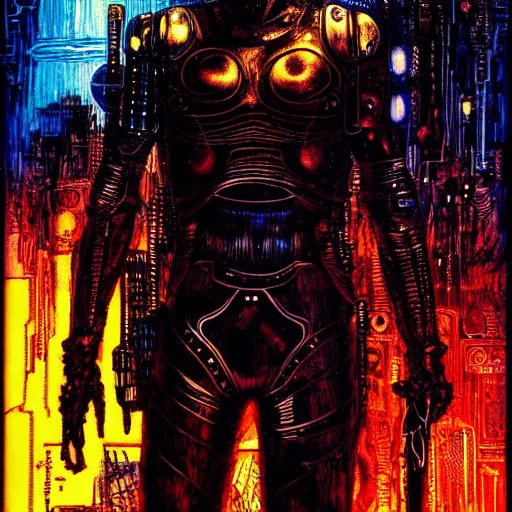 Image similar to keanu reeves as cyberpunk knight, atmospheric lighting, painted, intricate, golden hour, ultra detailed by philippe druillet