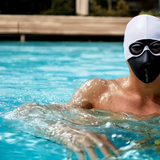 Image similar to villain in ski mask swimming in pool