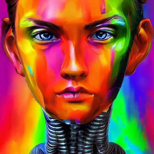 Image similar to digital portrait painting of a robot, colorful, visible brush strokes, detailed, awarded, best of art station