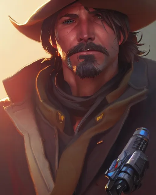 Prompt: mccree from overwatch, cinematic, stunning, highly detailed, digital painting, artstation, smooth, hard focus, illustration, art by artgerm and greg rutkowski and alphonse mucha