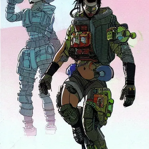 Image similar to Apex legends cyberpunk fitness dude. Concept art by James Gurney and Mœbius.