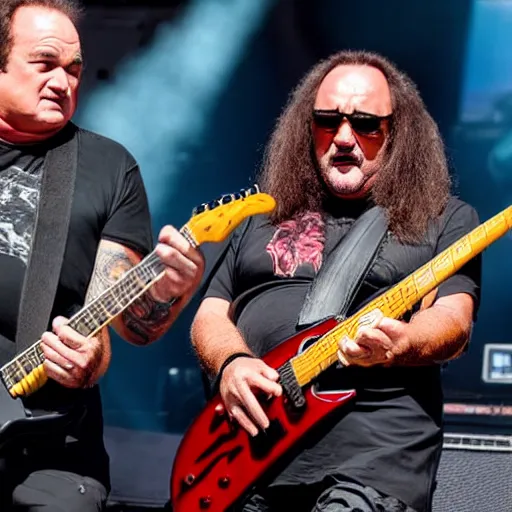 Prompt: smarmy - looking jim belushi playing a jackson kelly guitar with slayer at rock am ring, award - winning concert photography, 8 k