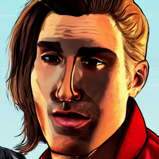 Image similar to closeup of handsome gigachad XQC as a GTA character in a loading screen