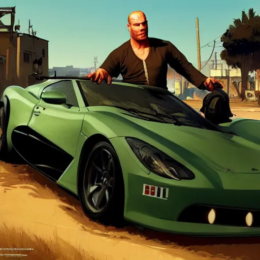 Prompt: zin din zidane plays gta with shrek on vr as trevor philips riding a super car, highly detailed, digital painting, artstation, concept art, sharp focus, illustration, art by greg rutkowski and alphonse mucha