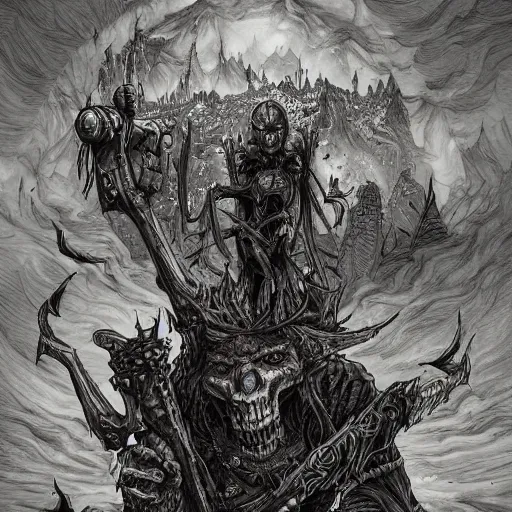 Image similar to goblin army, gothic art, subdued color, detailed, eerie, emotional, gothic, sad, highly detailed, very sharp focus, Artstation, deviantart, artgem, insane detail, intense black line art, precision detail, golden ratio, in the style of Heavy Metal Comics