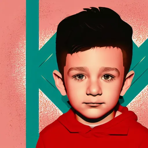 Image similar to a portrait of little boy in retro colors, synthwave style, 2 d digital vector art