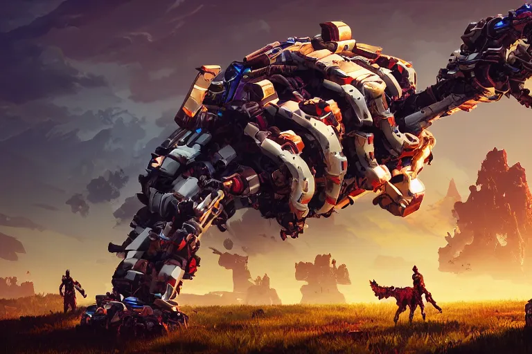 Image similar to grazer machine mecanical creature robot of horizon forbidden west horizon zero dawn radiating a glowing aura global illumination ray tracing hdr fanart arstation by ian pesty and alena aenami artworks in 4 k