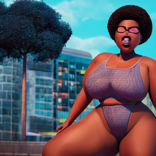 Prompt: still of black bbw woman, 3d, in the style of pixar, comic book style, gym, highly detailed, 16k resolution, octane renderer, coherent