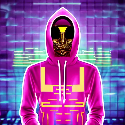 Prompt: vector c 3 po in hoodie, portrait, vaporwave, synthwave, neon, vector graphics, cinematic, volumetric lighting, f 8 aperture, cinematic eastman 5 3 8 4 film