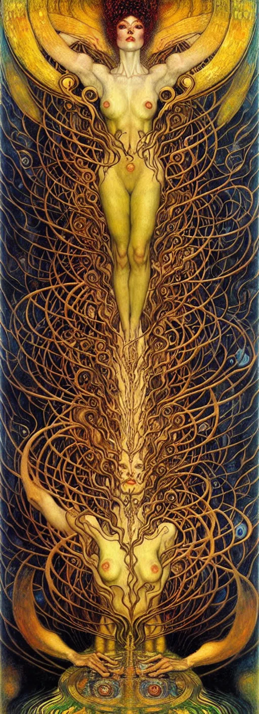 Image similar to Divine Chaos Engine by Karol Bak, Jean Delville, William Blake, Gustav Klimt, and Vincent Van Gogh, symbolist, visionary