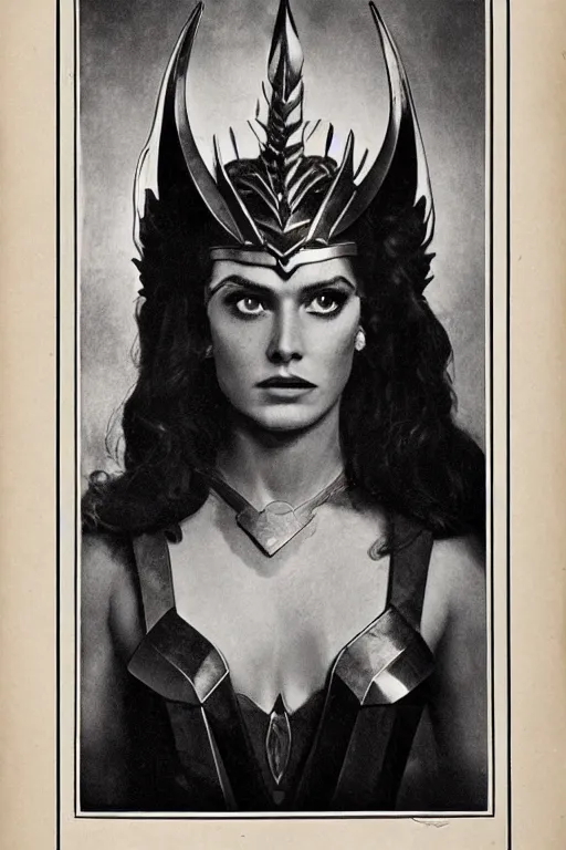 Prompt: she - ra, portrait, full body, symmetrical features, 1 8 8 0 photograph, aged paper, sergio leone, master prime lenses, cinematic