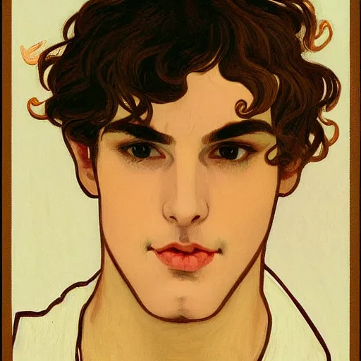 Image similar to painting of young cute handsome beautiful dark medium wavy hair man in his 2 0 s named shadow taehyung at the halloween pumpkin jack o'lantern party, depressed, melancholy, autumn, japan, elegant, clear, painting, stylized, delicate, soft facial features, delicate facial features, soft art, art by alphonse mucha, vincent van gogh, egon schiele