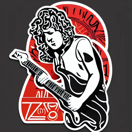 Image similar to 1 9 7 0 - young - jimmy page from led zepelin playing - guitar - solo, sticker - art, svg vector, adobe - illustrator