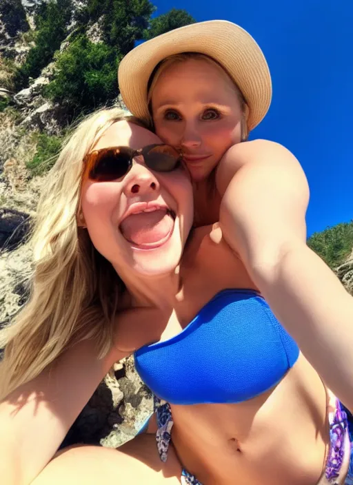 Image similar to pov date with kristen bell sitting on my lap in a bikini, 9 0 deg fov