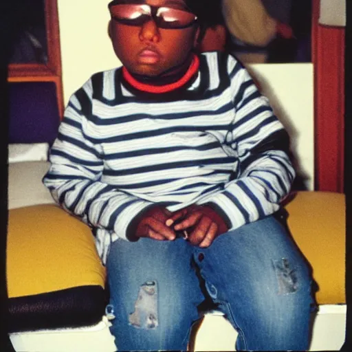 Image similar to Bobby Hill in 90s hip-hop streetwear, 90s polaroid, by Saul Leiter, Jamel Shabazz, Nan Goldin