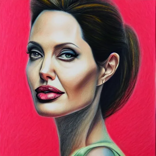 Prompt: pastel drawing of angelina jolie, portrait