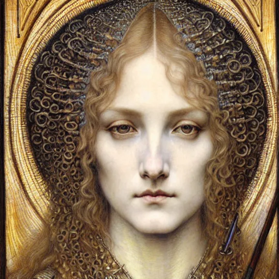 Image similar to detailed realistic beautiful young medieval queen face portrait by jean delville, gustave dore and marco mazzoni, art nouveau, symbolist, visionary, gothic, pre - raphaelite. horizontal symmetry