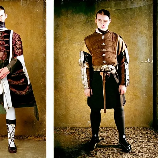 Prompt: 2 0 0 4 photograph, medieval inspired menswear fashion