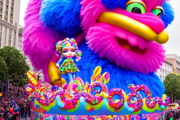 Prompt: photo of giant cute elaborate parade float character designed by ( ( ( ( ( ( ( ( lisa frank ) ) ) ) ) ) ) ) and monet!!!!!!!!!!!!!!, in the macys parade, detailed 4 k photo,