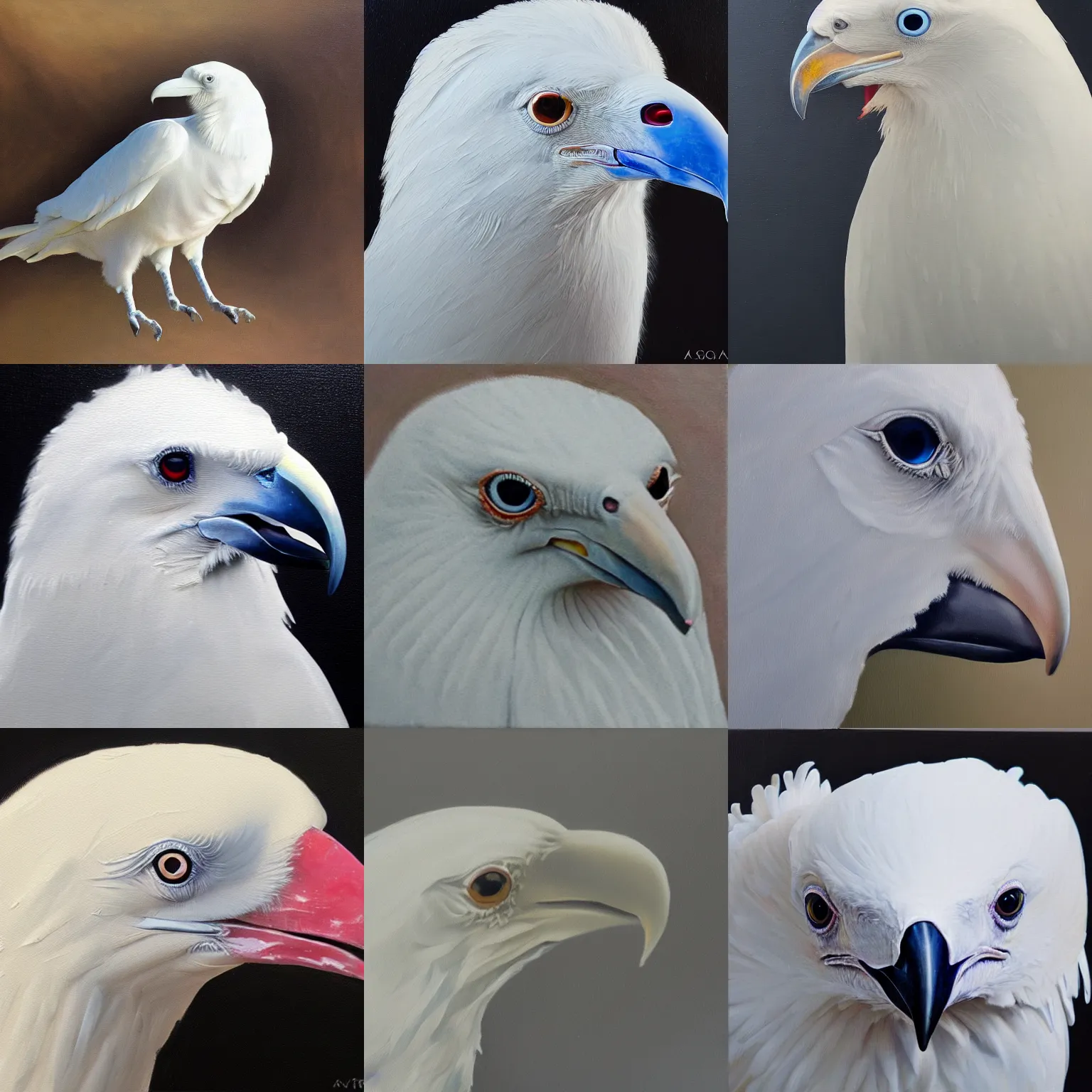 Prompt: closeup of an albino raven, oil paint, extremely detailed