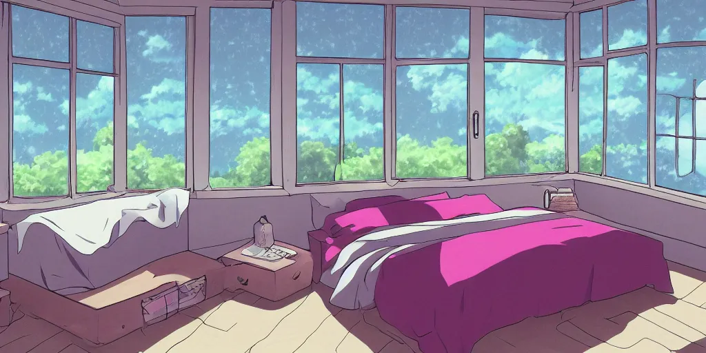 Image similar to anime digital drawing of a comfy bedroom