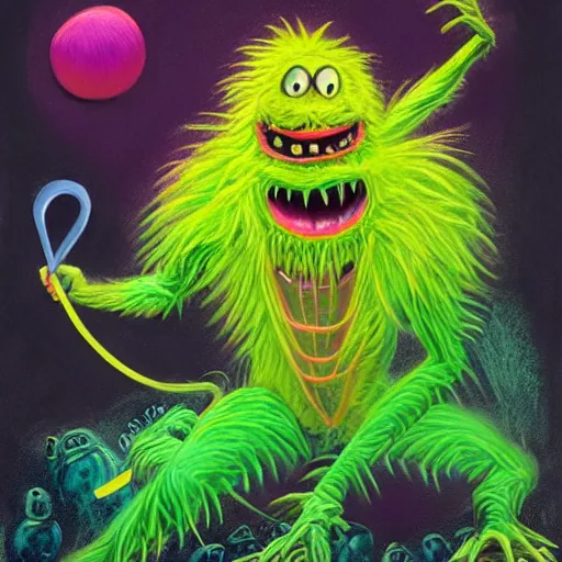 Image similar to a tennis ball monsters, spider, colorful, amazon jungle, chalk, digital art, fantasy, magic, trending on artstation, ultra detailed, professional illustration by basil gogos