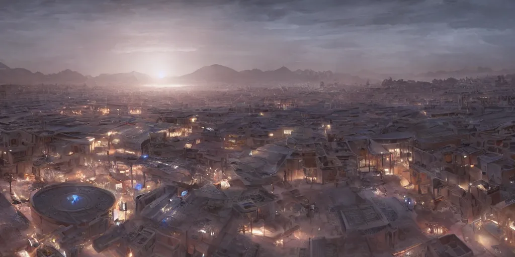 Prompt: Futuristic Marrakech city in Morocco, beautiful dynamic lighting, cinematic, wide angle establishing shot, extremely high detail, photo realistic, cinematic lighting, post processed, concept art, artstation, matte painting, style by eddie mendoza, raphael lacoste, alex ross, volumetric lighting, light rays, photorealistic, ultrarealistic, moody, coronarender, 8k