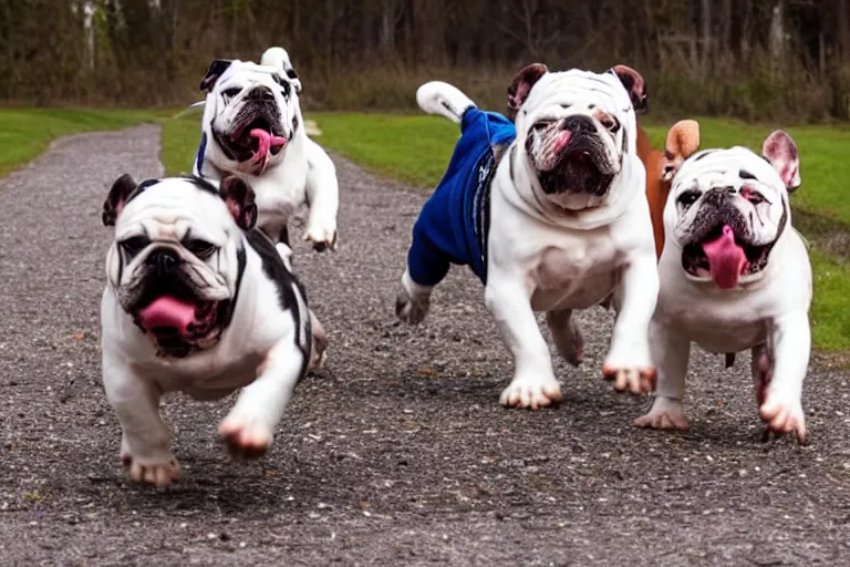 Image similar to bulldogs that are running towards the camera