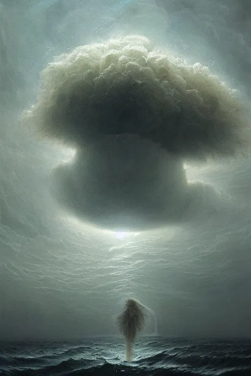 Image similar to Intricate stunning highly detailed water deity emerging from a stormy ocean by agostino arrivabene, Greg Rutkowski , surreal, digital painting, ultra realistic, Horror vacui, beautiful lighting, full moon, thick swirling tornado, artstation