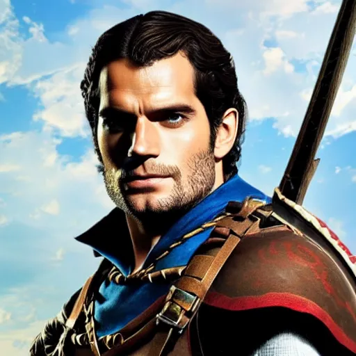 Prompt: Henry Cavill as Link in The Legend of Zelda Breath of the Wild promo shoot, studio lighting