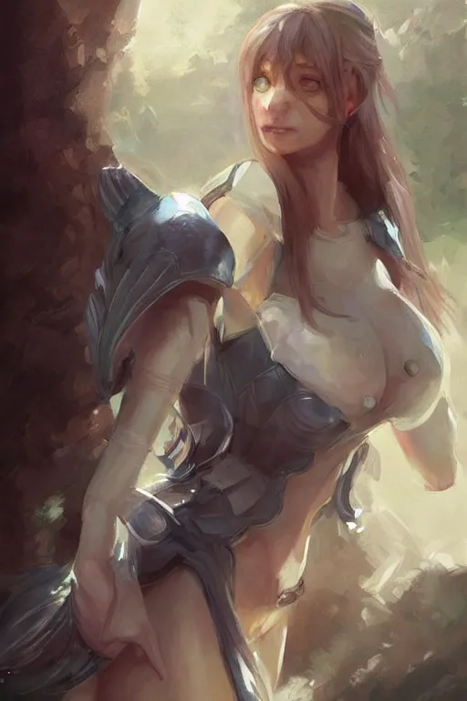 Prompt: knight, woman, illustration, rim light, top light, perfectly shaded, spring time, slight overcast lighting, soft painting, art by krenz cushart