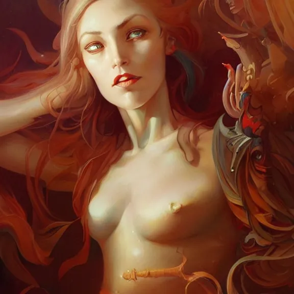 Image similar to a highly detailed beautiful portrait in the style of peter mohrbacher and in the style of jean delville.