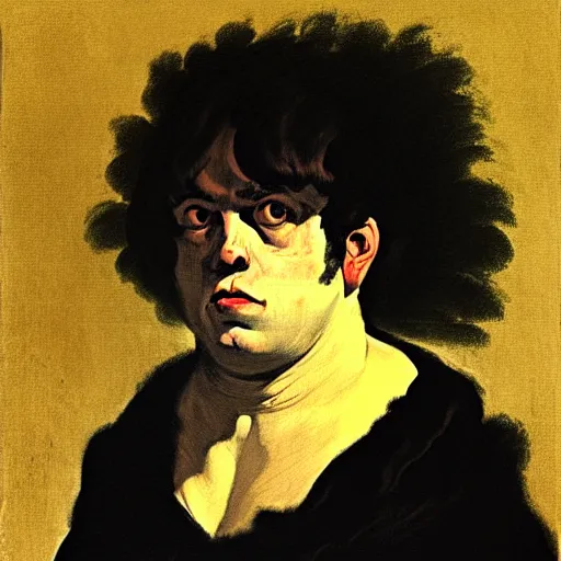 Prompt: a portrait of King Von in the style of Francisco Goya, dark, creepy, high contrast, nihilistic