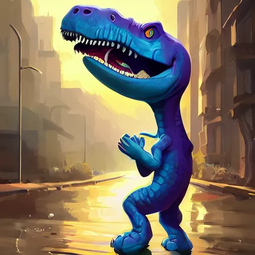 Image similar to barney the dinosaur holding a broken beer bottle, art gta 5 cover, official fanart behance hd artstation by jesper ejsing, by rhads, makoto shinkai and lois van baarle, ilya kuvshinov, ossdraws