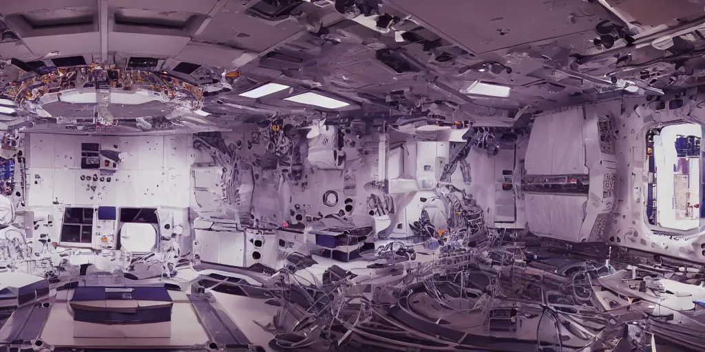 Prompt: giant speaker system music studio in the interior of an international space station. antimatter vacuum chamber particle accelerator robotic mecha modular synthesizer. photorealistic 35mm 4k cgsociety