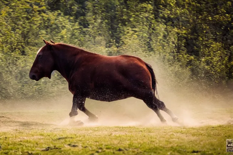 Image similar to a horse bull!!! hybrid! hyper realistic!! realistic lighting!! wildlife photographer of the year!!! bold natural colors, national geographic, hd, wide angle, 8 k