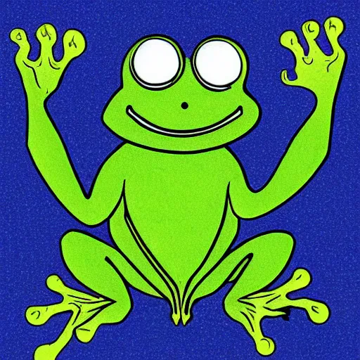 Prompt: an alien frog, cartoon illustration, vector art, hitofude ryuu, by tomie depaola