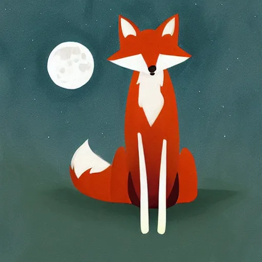 Prompt: “a fox sitting in the woods, looking up at the night sky. The moon shines brightly. digital art, painting”