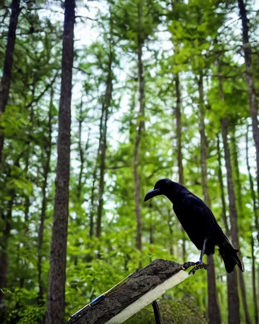 Image similar to a flying crow in a forest. hyper realistic and anamorphic 2 0 1 0 s movie still of giovanni falcone, by paolo sorrentino, leica sl 2 3 0 mm, beautiful color, high quality, high textured, lens flare, refined face