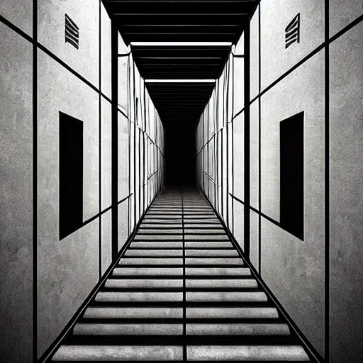 Prompt: “the inside of a huge white building with with many doors and stairs, confusing, clean geometric shapes, creepy, doors, strange dimensions, anime style, detailed background, horror anime”