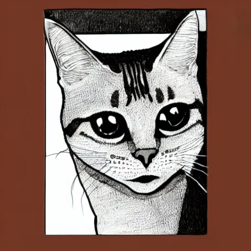 Prompt: portrait of a cat, pen line art