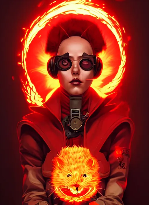 Prompt: style artgerm, joshua middleton, illustration, anthropomorphic hamster steampunk half - cyborg, red fur, swirling fire flames cosmos, fantasy, dnd, cinematic lighting