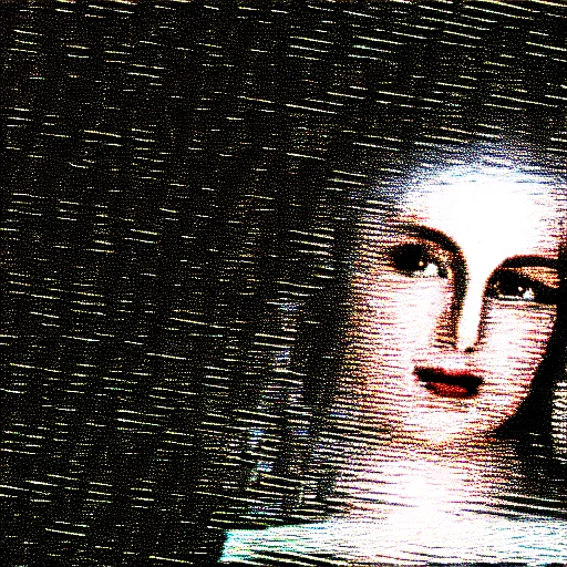 Image similar to vhs static overlay of marian apparition, vhs, 1 9 9 0, highly realistic, highly detailed, vhs noise static, black and white, vhs glitch