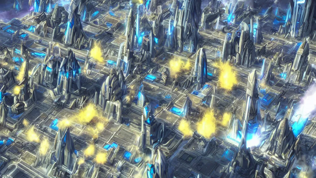 Image similar to incredible protoss city photorealistic, amazing, futuristic