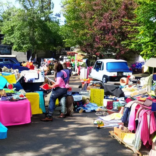 Prompt: a very busy yard sale